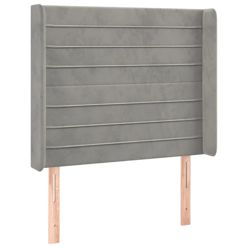 Tête de lit accessoire couchage chambre à coucher meuble avec rebord latéral 103 x 16 x 118/128 cm tissu velours gris clair TDL0205317