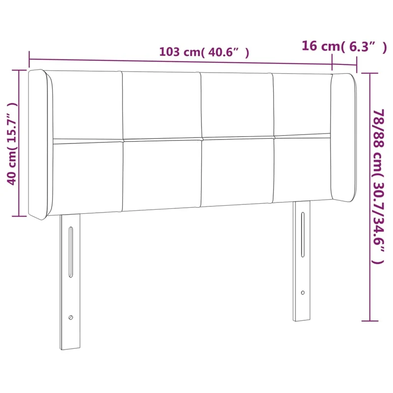 Tête de lit accessoire couchage chambre à coucher meuble avec rebord latéral 103 x 16 x 78/88 cm tissu gris clair TDL0205309