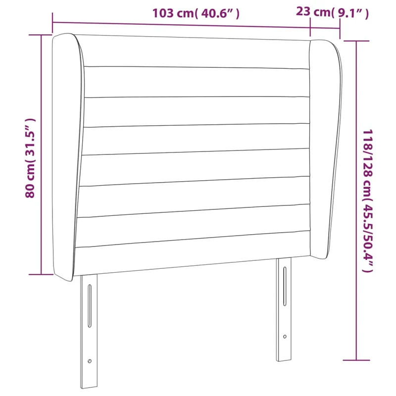Tête de lit accessoire couchage chambre à coucher meuble avec rebord latéral 103 x 23 x 118/128 cm tissu velours gris clair TDL0205292