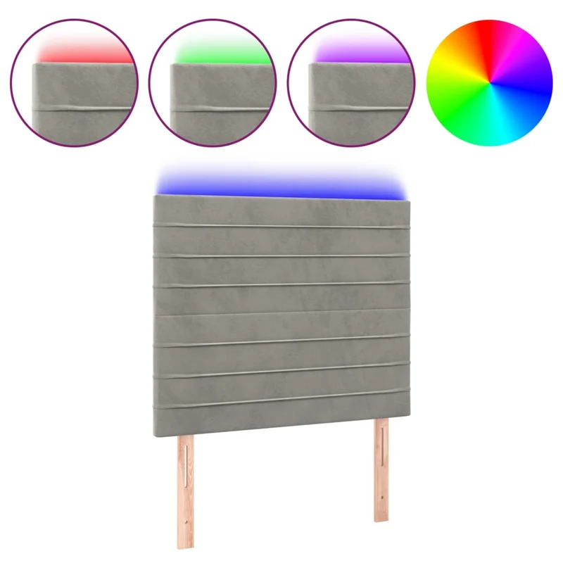 Tête de lit accessoire couchage chambre à coucher meuble à LED 100 x 5 x 118/128 cm tissu velours gris clair TDL0201459