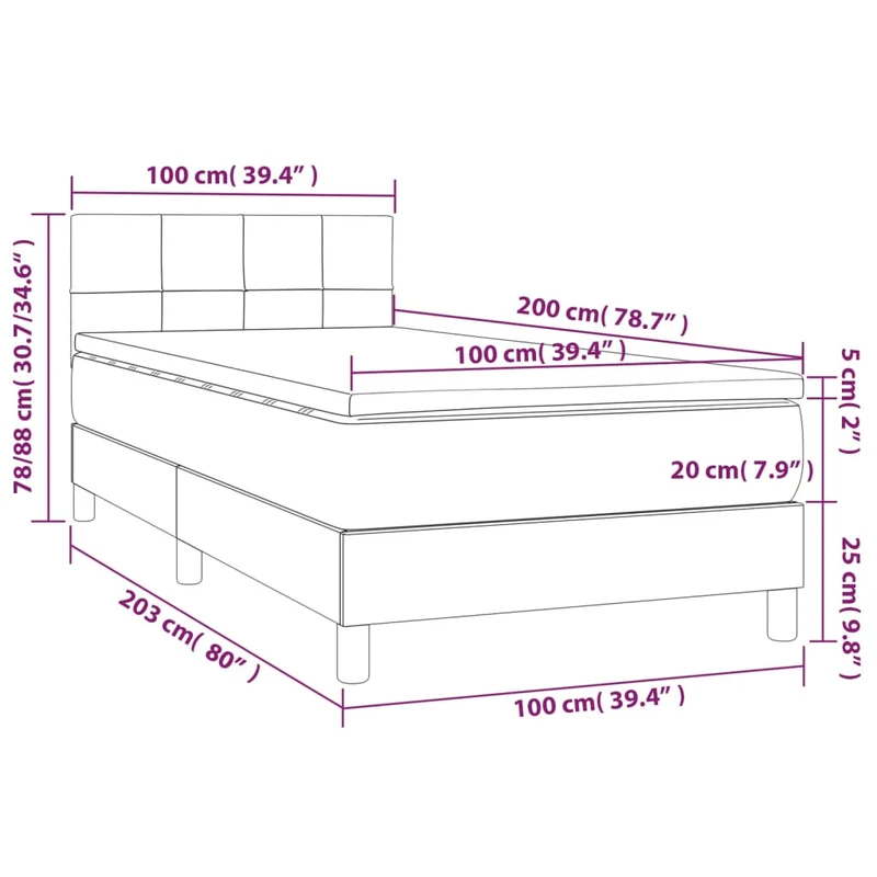 Cadre de lit LED avec sommier tête de lit matelas 100x200 cm tissu gris foncé TDL0208453