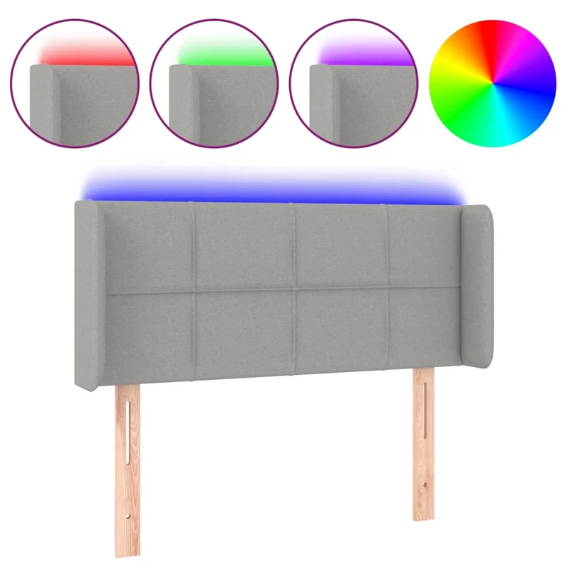 Tête de lit accessoire couchage chambre à coucher meuble à LED 93 x 16 x 78/88 cm tissu gris clair TDL0201218
