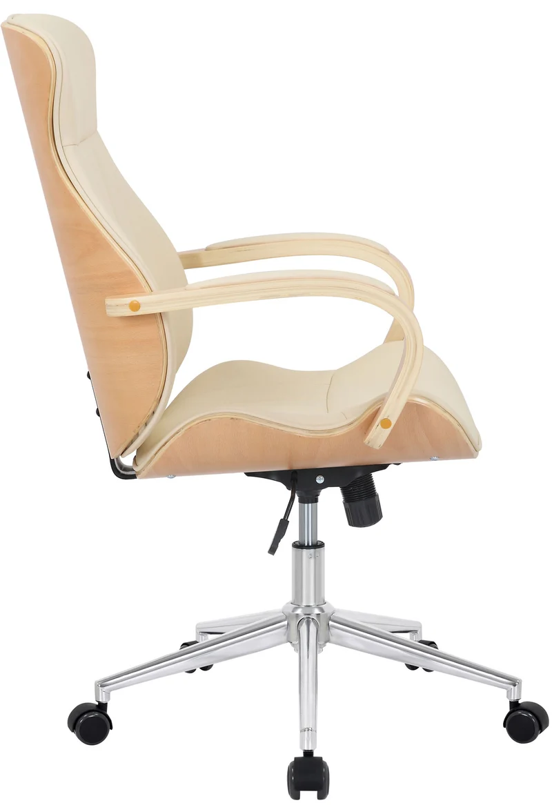 Fauteuil de bureau avec roulettes synthétique crème et bois clair hauteur réglable BUR10465