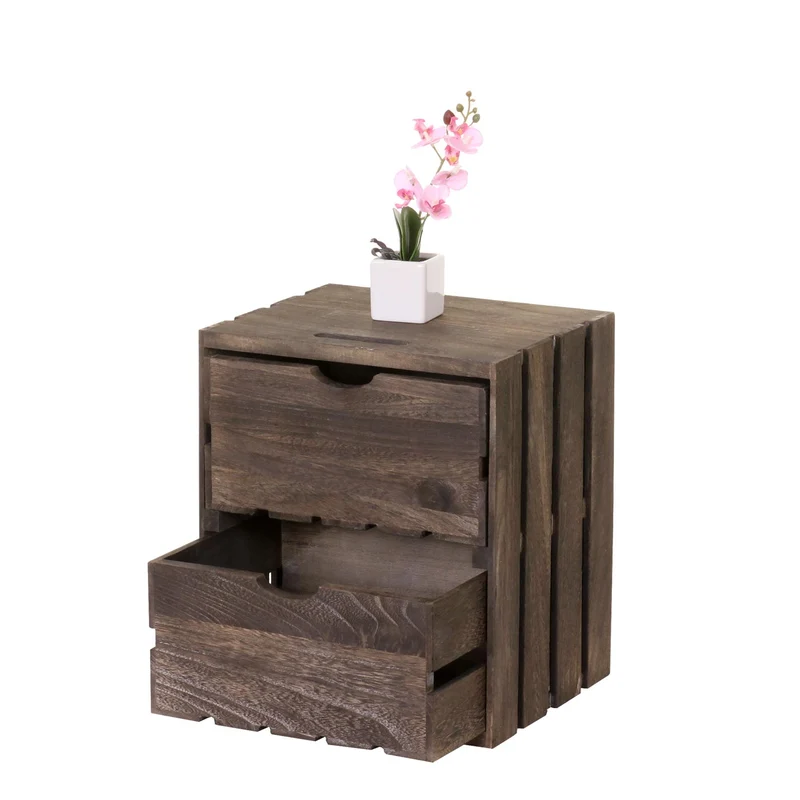 Table de chevet commode de rangement en bois style vintage 2 tiroirs 36x32x26cm marron 04_0002486