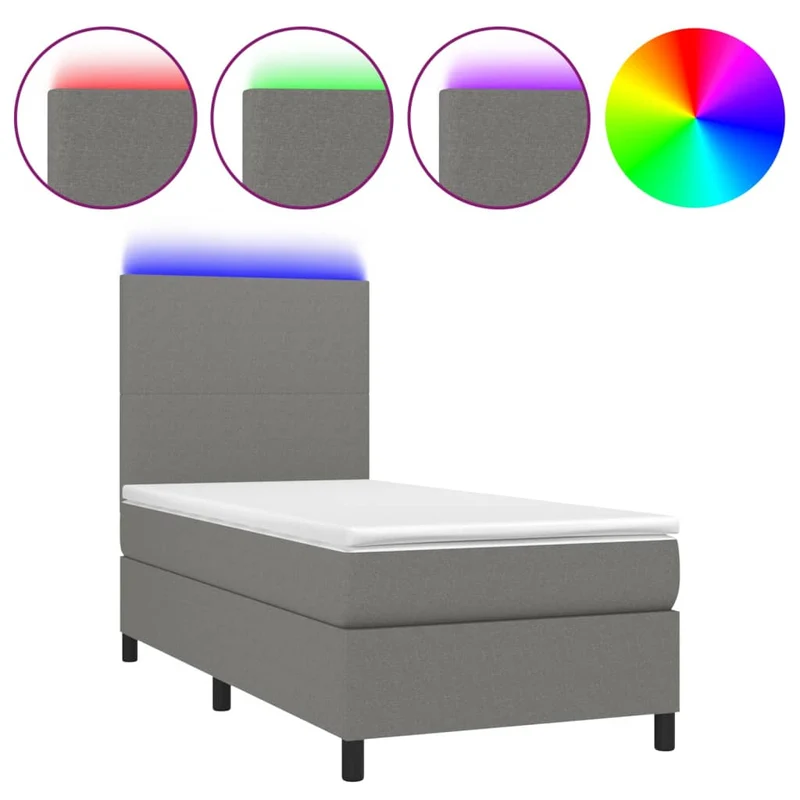 Cadre de lit LED avec sommier tête de lit matelas 100x200 cm tissu gris foncé TDL0208432