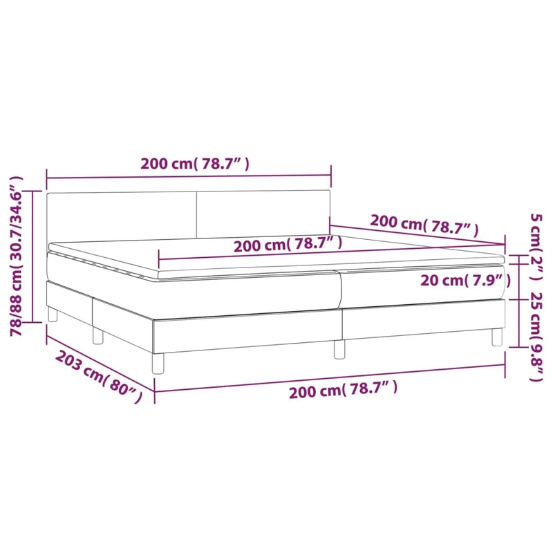 Cadre de lit LED avec sommier tête de lit matelas 200x200 cm tissu gris foncé TDL0208294
