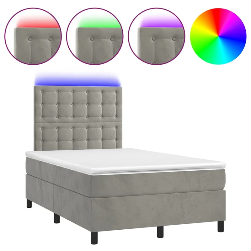 Cadre de lit LED avec sommier tête de lit matelas surmatelas 120x200 cm tissu velours gris clair TDL0207872