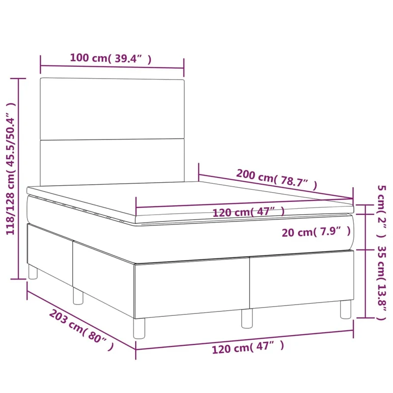Cadre de lit LED avec sommier tête de lit matelas surmatelas 120x200 cm tissu velours gris clair TDL0207871