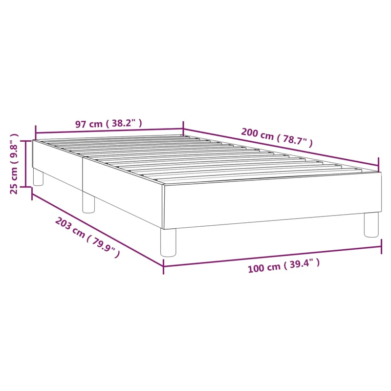Sommier à lattes sur pieds cadre de lit 100x200 cm tissu velours rose TDL0206963