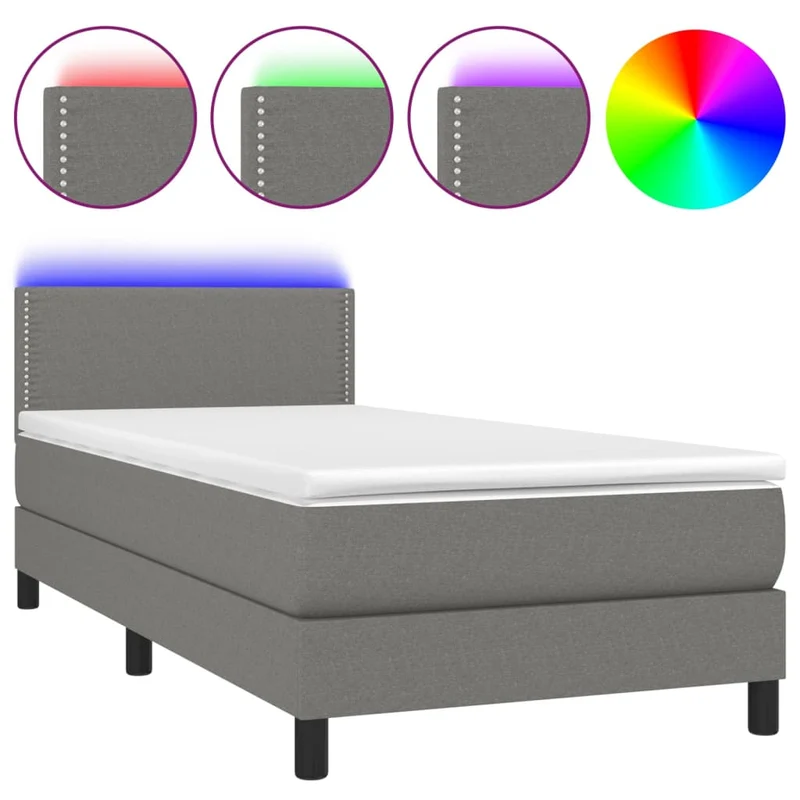 Cadre de lit LED avec sommier tête de lit matelas 100x200 cm tissu gris foncé TDL0208450