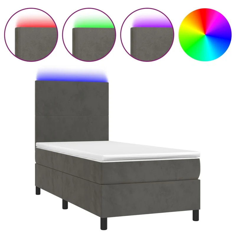 Cadre de lit LED avec sommier tête de lit matelas surmatelas 100x200 cm tissu velours gris foncé TDL0207743