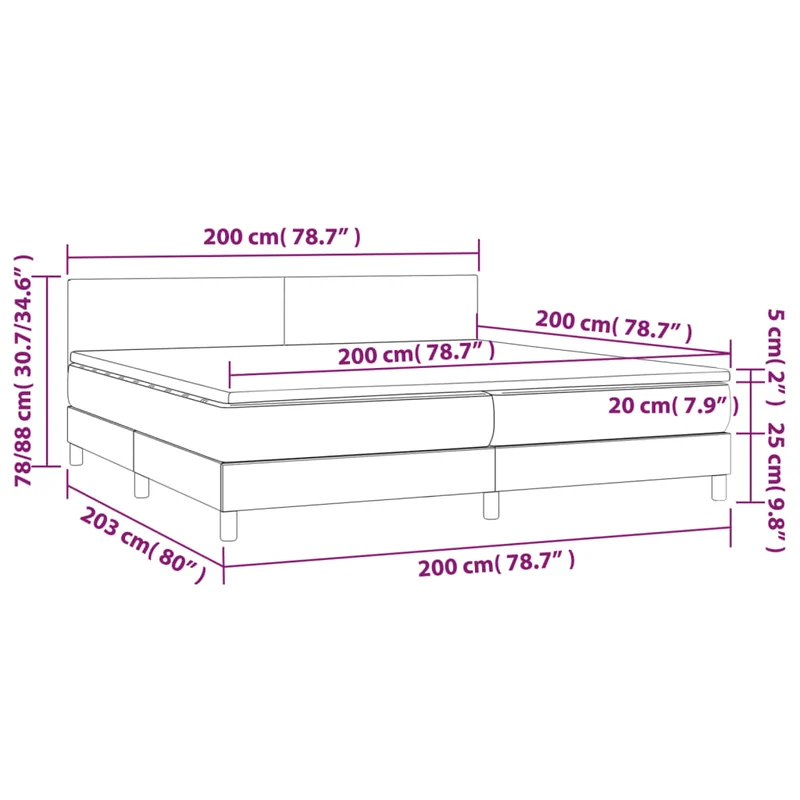 Cadre de lit LED avec sommier tête de lit matelas surmatelas 200x200 cm tissu velours gris foncé TDL0207680