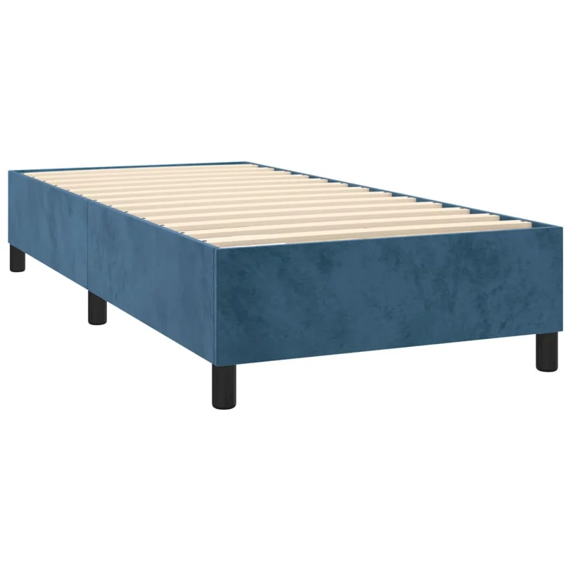 Sommier à lattes sur pieds cadre de lit 90x200 cm tissu velours bleu foncé TDL0207299