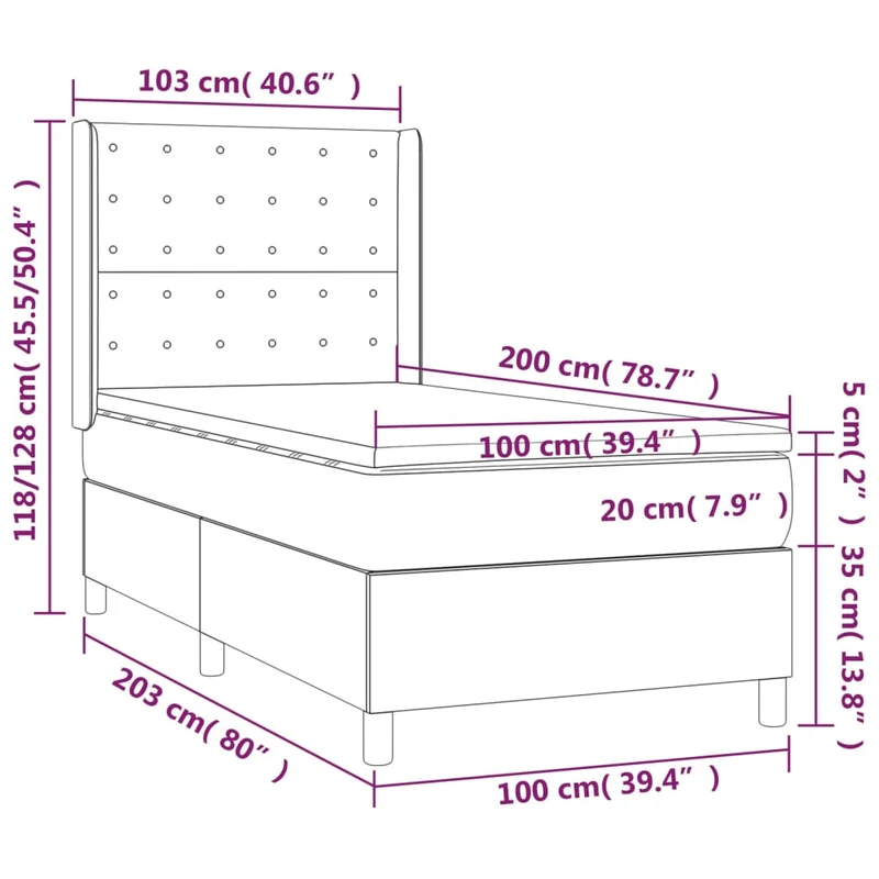 Cadre de lit LED avec sommier tête de lit matelas surmatelas 100x200 cm tissu velours gris clair TDL0207923