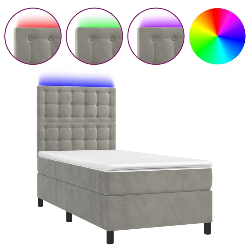 Cadre de lit LED avec sommier tête de lit matelas surmatelas 100x200 cm tissu velours gris clair TDL0207918