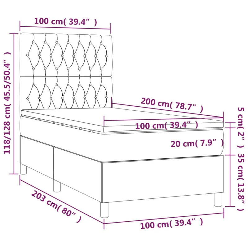 Cadre de lit LED avec sommier tête de lit matelas surmatelas 100x200 cm tissu velours gris clair TDL0207913