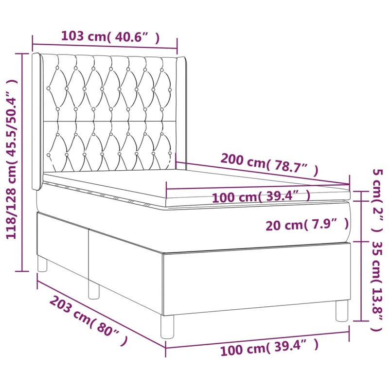Cadre de lit LED avec sommier tête de lit matelas surmatelas 100x200 cm tissu gris clair TDL0207933