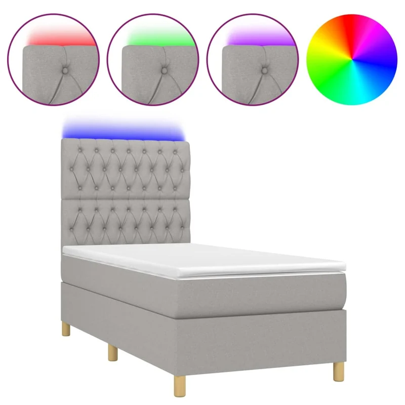 Cadre de lit LED avec sommier tête de lit matelas surmatelas 100x200 cm tissu gris clair TDL0207924