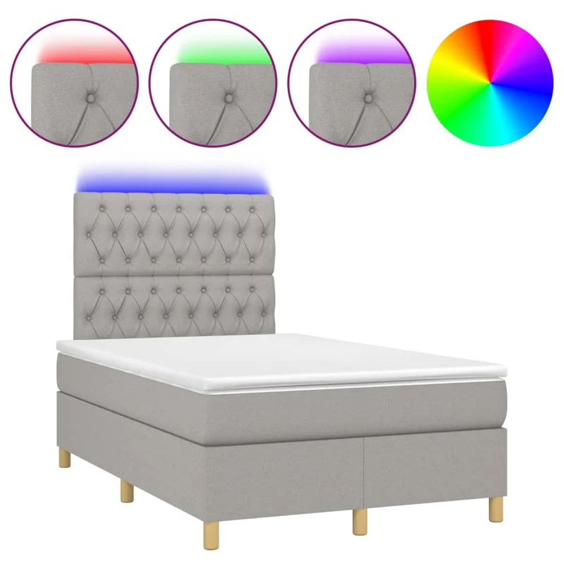 Cadre de lit LED avec sommier tête de lit matelas surmatelas 120x200 cm tissu gris clair TDL0207897