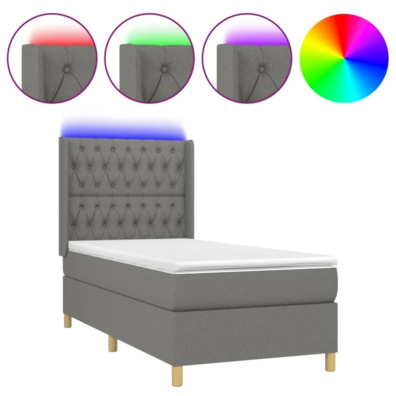 Cadre de lit LED avec sommier tête de lit matelas 100x200 cm tissu gris foncé TDL0208445