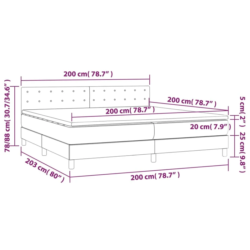 Cadre de lit LED avec sommier tête de lit matelas surmatelas 200x200 cm tissu velours gris clair TDL0207765