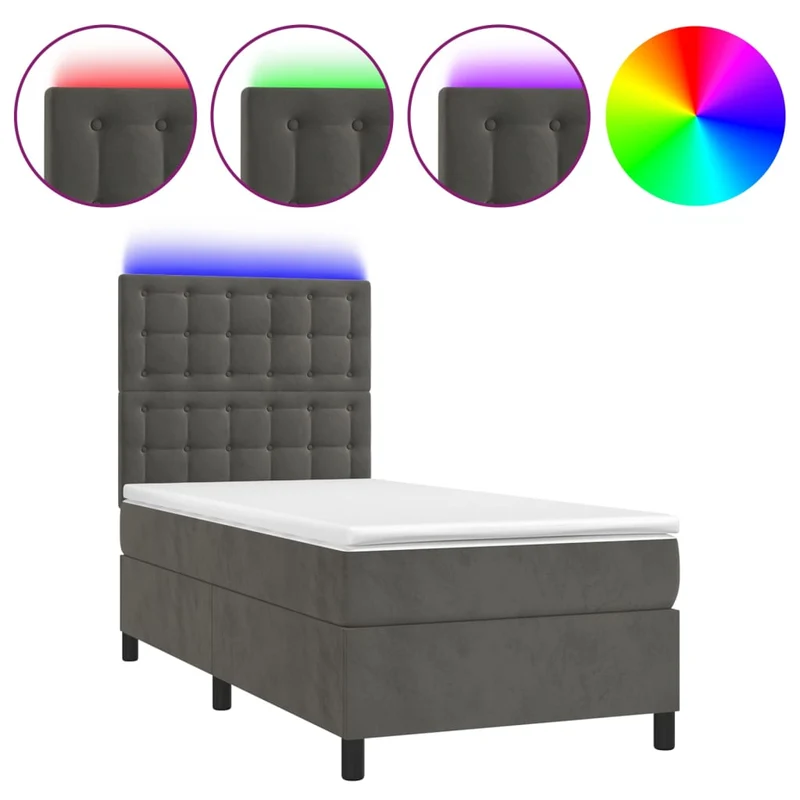 Cadre de lit LED avec sommier tête de lit matelas surmatelas 100x200 cm tissu velours gris foncé TDL0207744