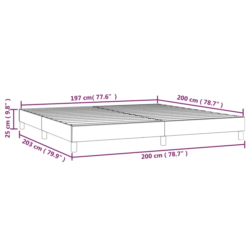 Sommier à lattes sur pieds cadre de lit 200x200 cm tissu gris foncé TDL0207114