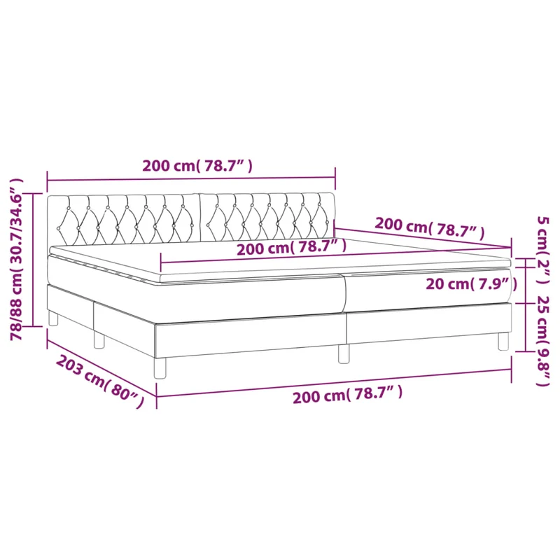 Cadre de lit LED avec sommier tête de lit matelas surmatelas 200x200 cm tissu gris clair TDL0207794