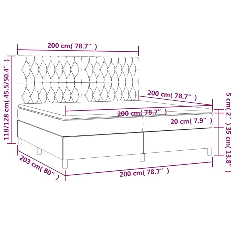 Cadre de lit LED avec sommier tête de lit matelas surmatelas 200x200 cm tissu gris clair TDL0207787
