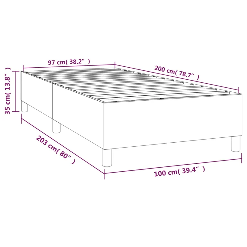 Sommier à lattes sur pieds cadre de lit 100x200 cm tissu bleu TDL0207350