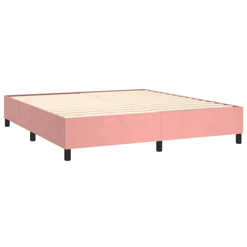 Sommier à lattes sur pieds cadre de lit 160x200 cm tissu velours rose TDL0206957