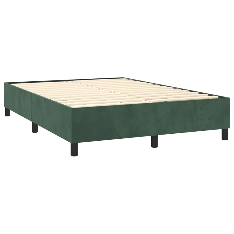 Sommier à lattes sur pieds cadre de lit 140x200 cm tissu velours vert foncé TDL0206884