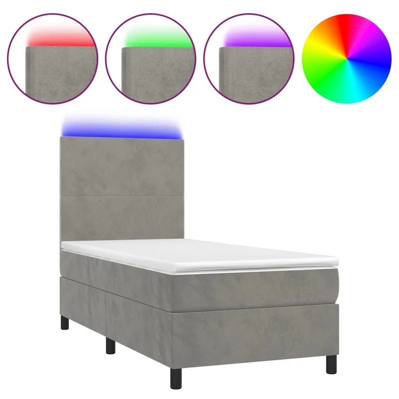 Cadre de lit LED avec sommier tête de lit matelas surmatelas 100x200 cm tissu velours gris clair TDL0207916