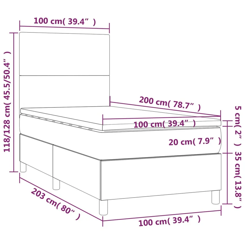 Cadre de lit LED avec sommier tête de lit matelas surmatelas 100x200 cm tissu velours gris clair TDL0207916