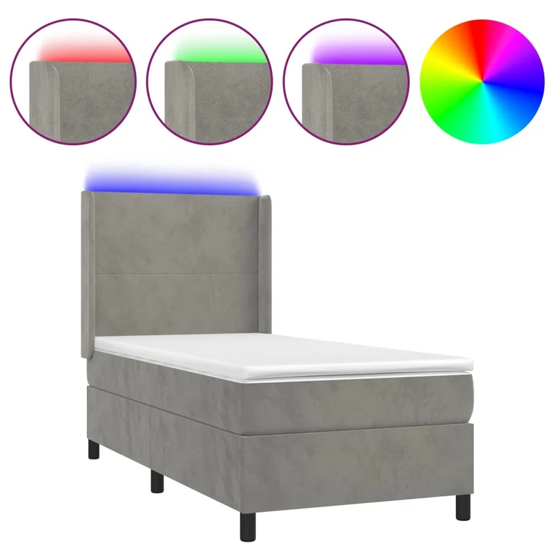 Cadre de lit LED avec sommier tête de lit matelas surmatelas 100x200 cm tissu velours gris clair TDL0207907