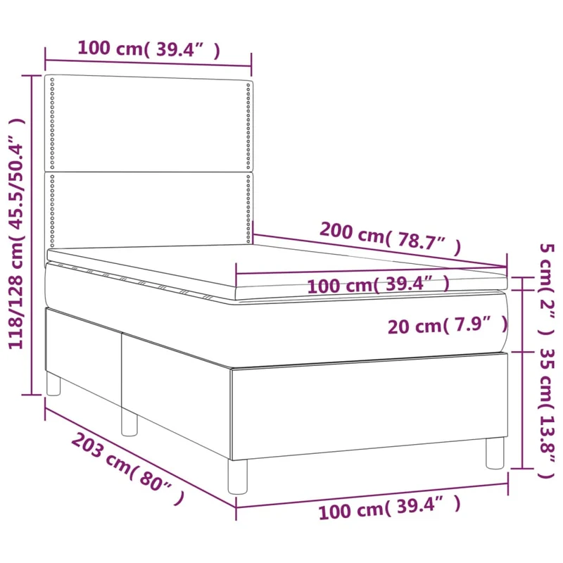 Cadre de lit LED avec sommier tête de lit matelas 100x200 cm tissu gris foncé TDL0208451