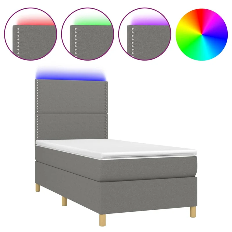 Cadre de lit LED avec sommier tête de lit matelas 100x200 cm tissu gris foncé TDL0208437