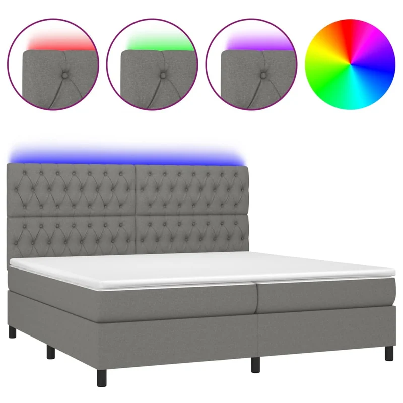 Cadre de lit LED avec sommier tête de lit matelas 200x200 cm tissu gris foncé TDL0208293