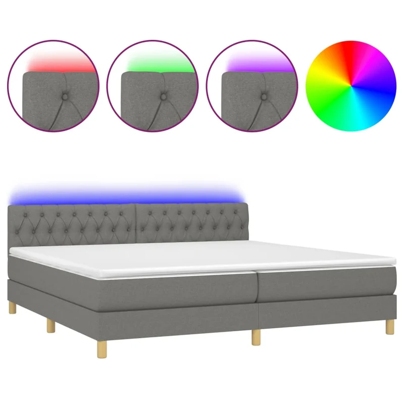 Cadre de lit LED avec sommier tête de lit matelas 200x200 cm tissu gris foncé TDL0208291