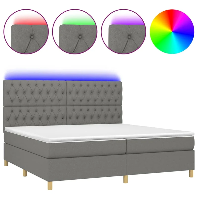 Cadre de lit LED avec sommier tête de lit matelas 200x200 cm tissu gris foncé TDL0208284