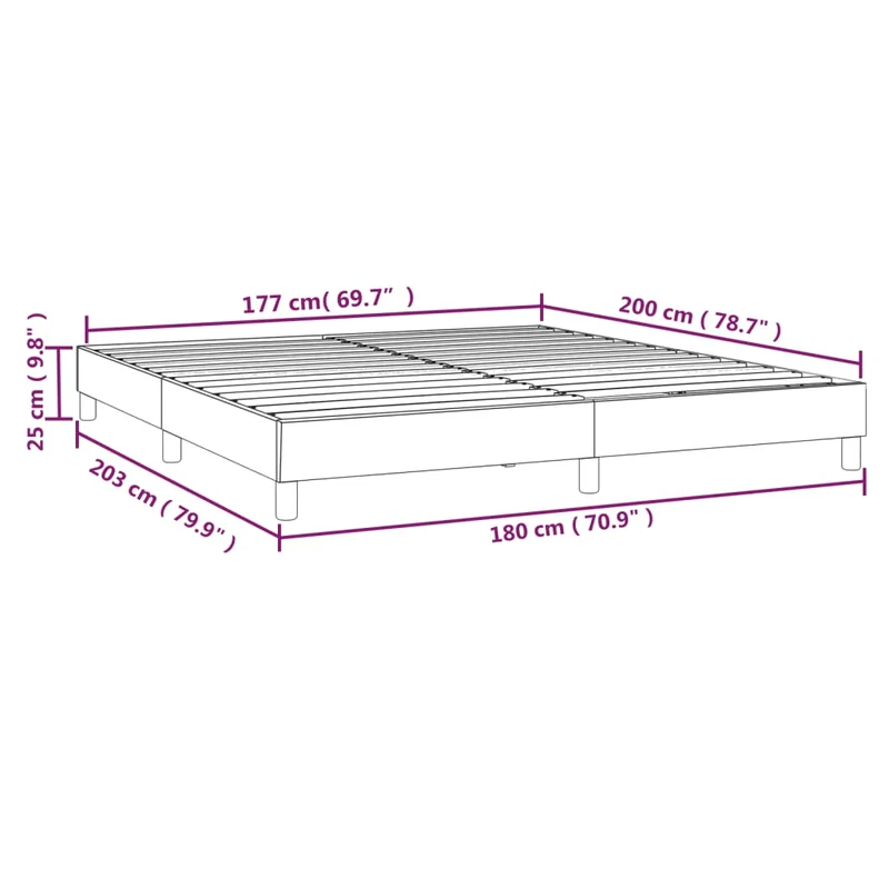 Sommier à lattes sur pieds cadre de lit 180x200 cm tissu gris clair TDL0207181