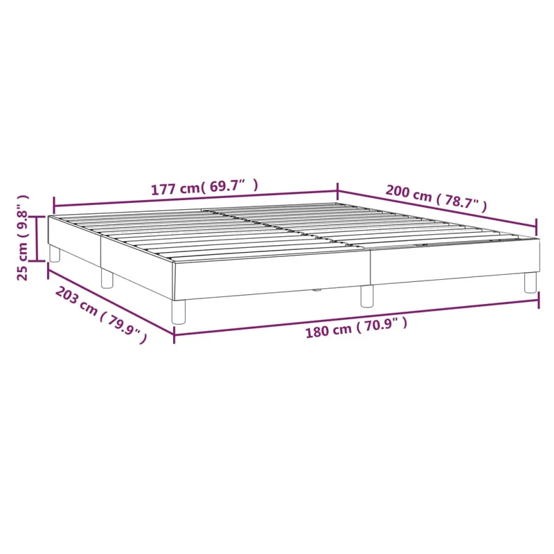 Sommier à lattes sur pieds cadre de lit 180x200 cm tissu gris foncé TDL0207119