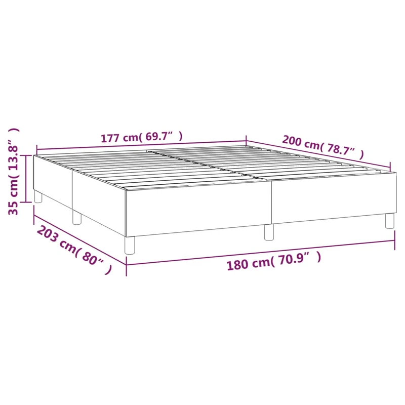 Sommier à lattes sur pieds cadre de lit 180x200 cm tissu gris foncé TDL0207121