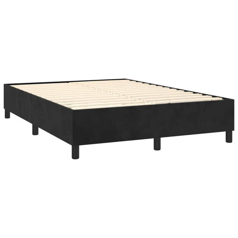 Sommier à lattes sur pieds cadre de lit 140x200 cm tissu velours noir TDL0207013