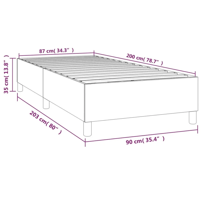 Sommier à lattes sur pieds cadre de lit 90x200 cm tissu gris clair TDL0207158