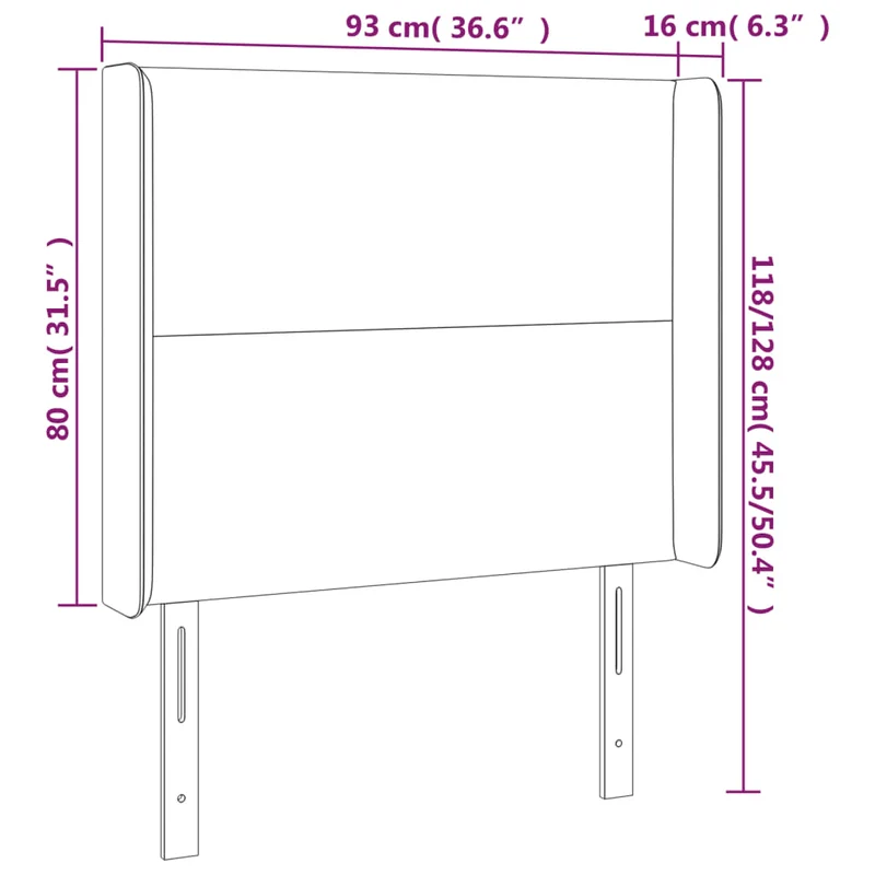 Tête de lit accessoire couchage chambre à coucher meuble avec rebord latéral 93 x 16 x 118/128 cm synthétique blanc TDL0205768