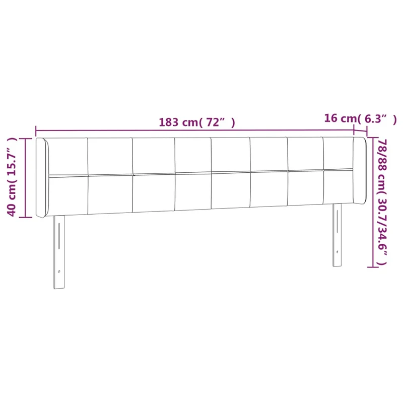 Tête de lit accessoire couchage chambre à coucher meuble avec rebord latéral 183 x 16 x 78/88 cm tissu velours gris clair TDL0205205