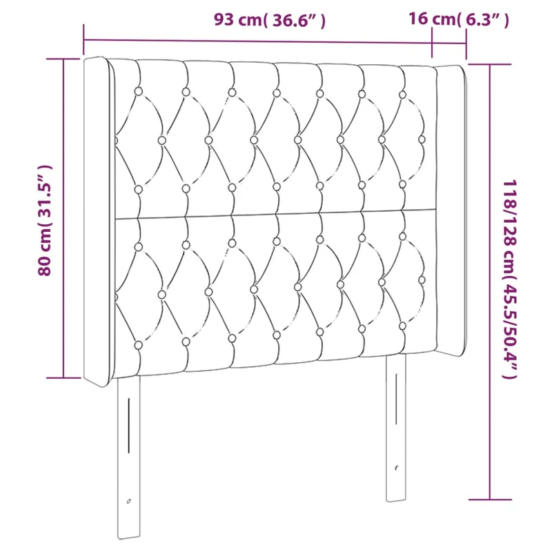 Tête de lit accessoire couchage chambre à coucher meuble capitonné avec rebord latéral 93 x 16 x 118/128 cm tissu gris foncé TDL0204871
