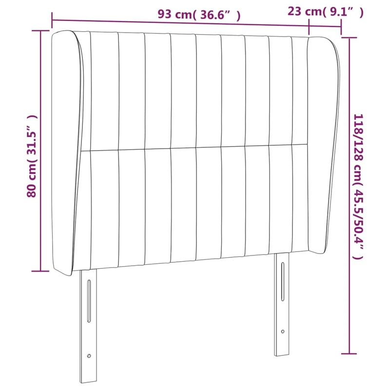 Tête de lit accessoire couchage chambre à coucher meuble avec rebord latéral 93 x 23 x 118/128 cm tissu gris clair TDL0205091