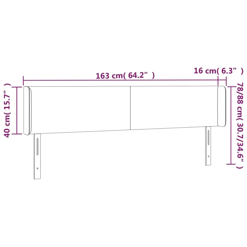 Tête de lit accessoire couchage chambre à coucher meuble avec rebord latéral 163 x 16 x 78/88 cm synthétique noir TDL0204540